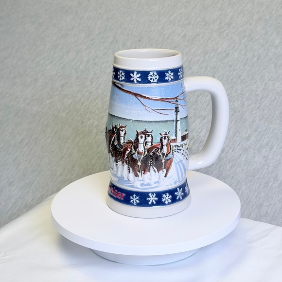 Budweiser Other - 1995 Budweiser Holiday Stein Lighting the Way Home Clydesdale Christmas Mug CS24